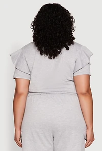 Womens Plus Size Tiered Ruffle Sleeve Faith Hope Love Top, Grey, Size 1X