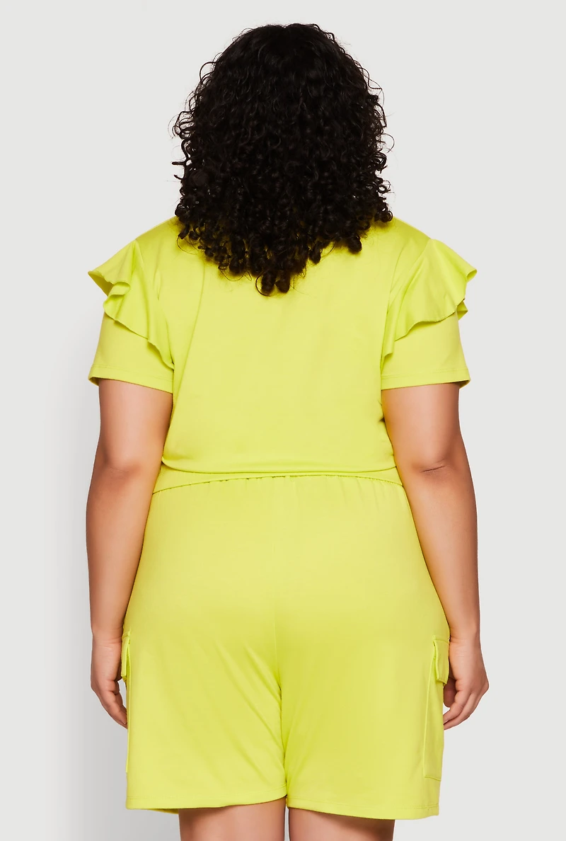 Womens Plus Size Tiered Ruffle Sleeve Faith Hope Love Top, Green, Size 3X