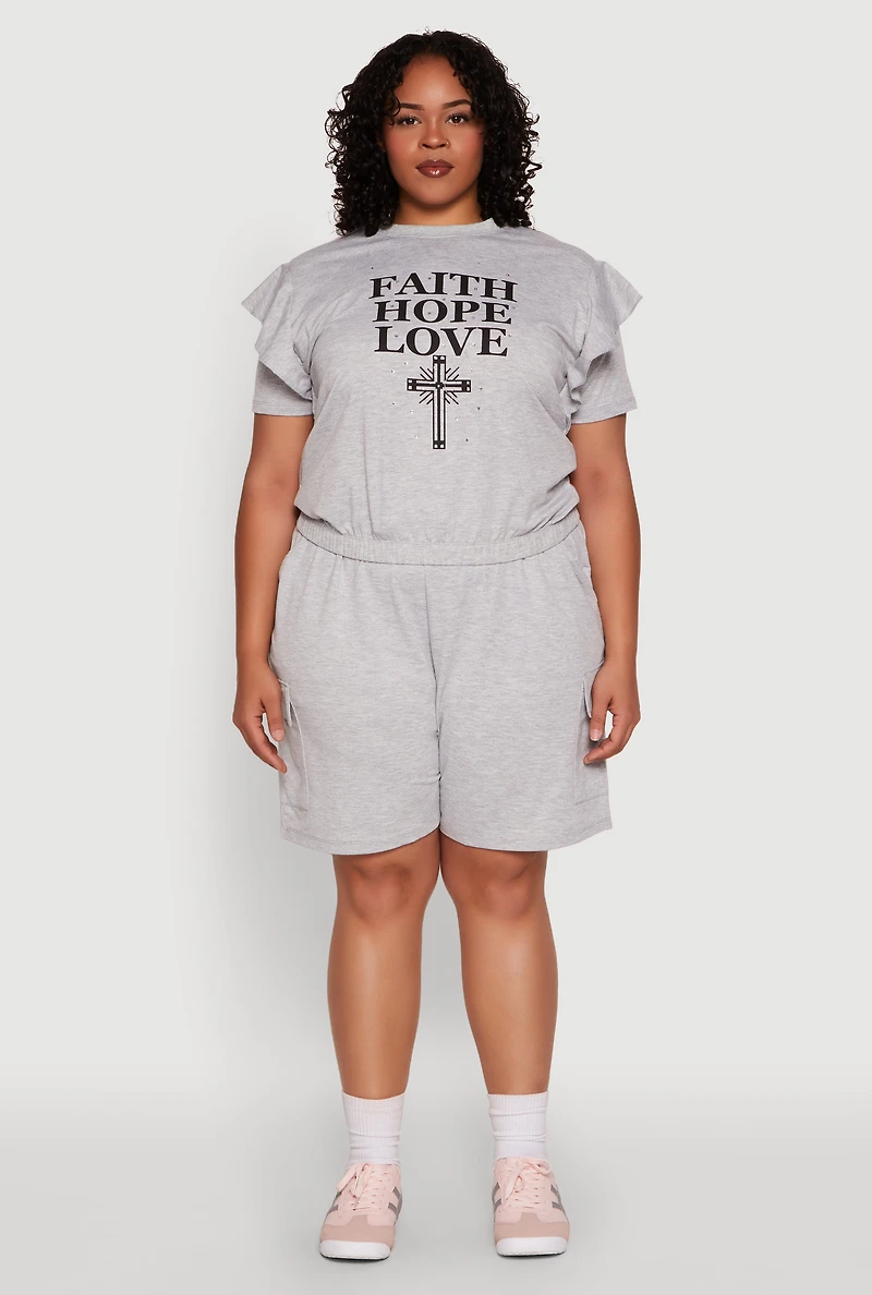 Womens Plus Size Drawstring Cargo Pocket Sweatshorts, Grey, Size 2X