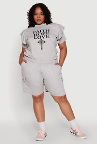 Womens Plus Size Drawstring Cargo Pocket Sweatshorts, Grey, Size 2X