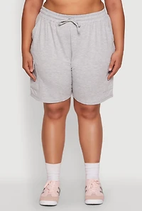 Womens Plus Size Drawstring Cargo Pocket Sweatshorts, Grey, Size 2X