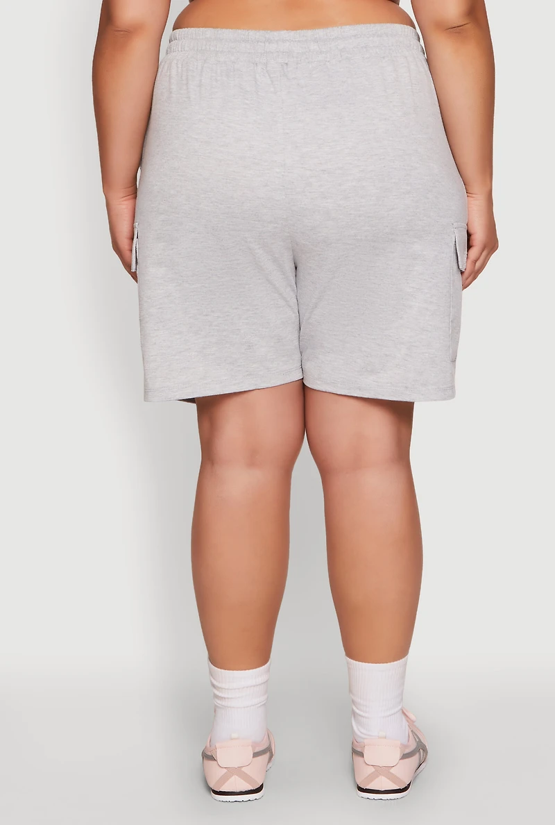 Womens Plus Size Drawstring Cargo Pocket Sweatshorts, Grey, Size 2X
