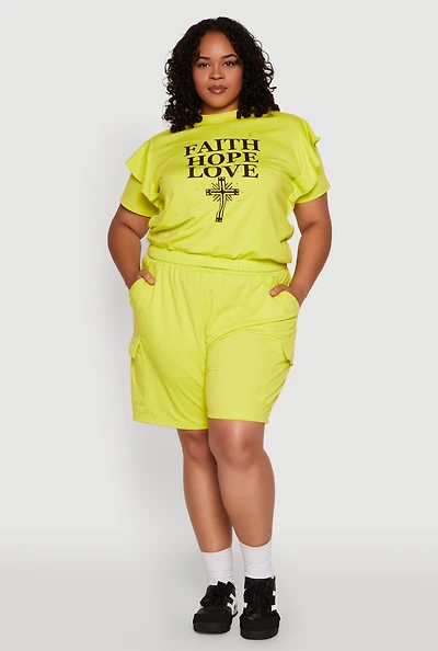 Womens Plus Size Drawstring Cargo Pocket Sweatshorts, Green, Size 2X