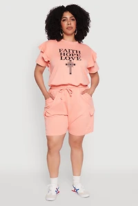 Womens Plus Drawstring Cargo Pocket Sweatshorts, Pink,