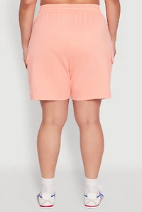 Womens Plus Drawstring Cargo Pocket Sweatshorts, Pink,