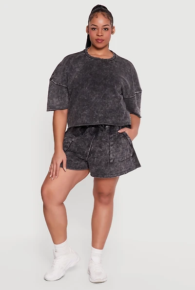 Plus Acid Wash Raw Hem Shorts