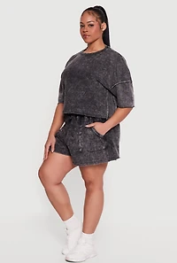 Plus Acid Wash Raw Hem Shorts