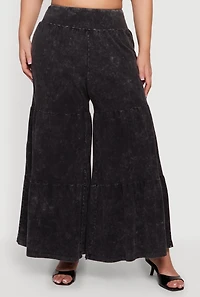 Plus Acid Wash Tiered Palazzo Pants