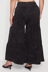Plus Acid Wash Tiered Palazzo Pants