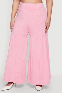 Plus Acid Wash Tiered Palazzo Pants