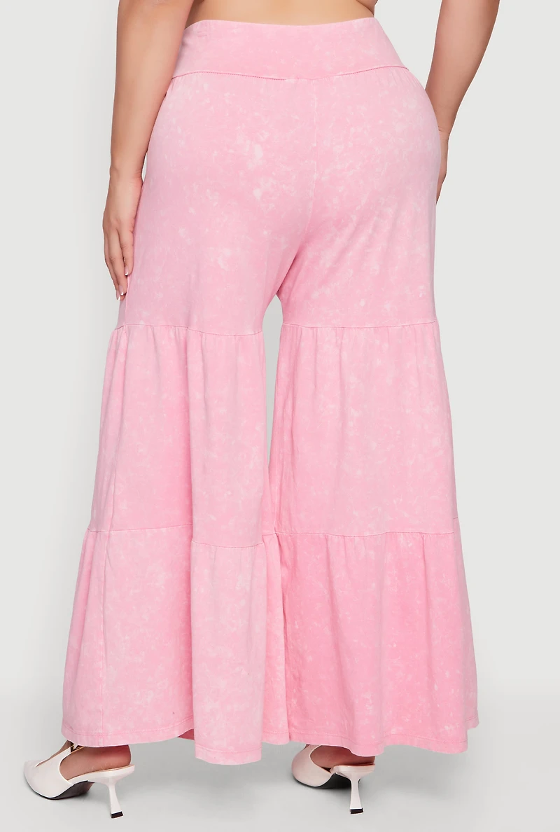 Plus Acid Wash Tiered Palazzo Pants