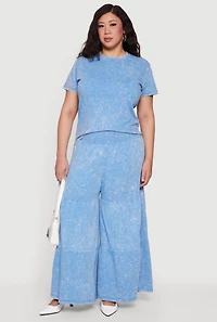 Plus Acid Wash Tiered Palazzo Pants
