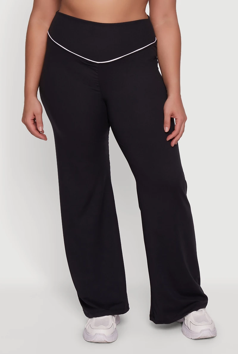 Plus Wide Leg Pants with Contrast Trim