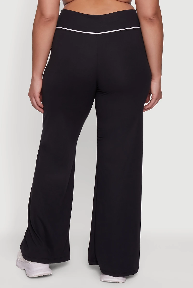 Plus Wide Leg Pants with Contrast Trim