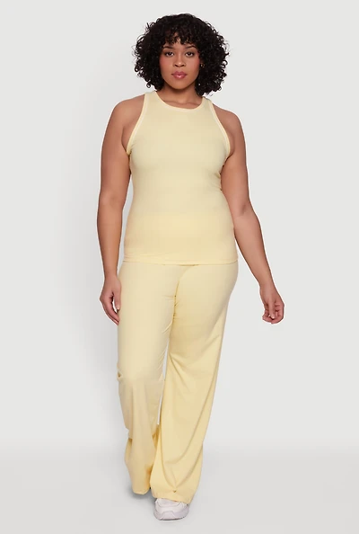 Plus Wide Leg Pants with Contrast Trim