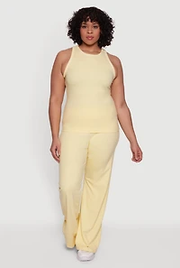 Plus Wide Leg Pants with Contrast Trim
