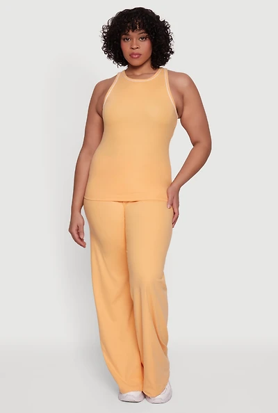 Plus Wide Leg Pants with Contrast Trim