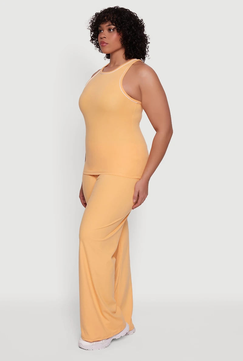 Plus Wide Leg Pants with Contrast Trim