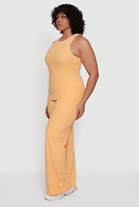 Plus Wide Leg Pants with Contrast Trim