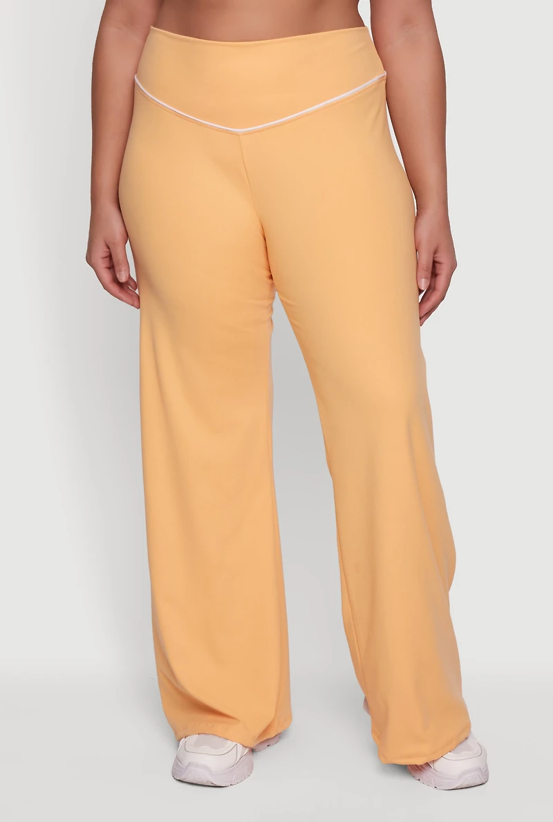 Plus Wide Leg Pants with Contrast Trim