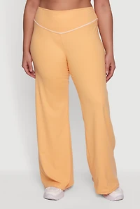 Plus Wide Leg Pants with Contrast Trim