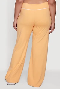 Plus Wide Leg Pants with Contrast Trim