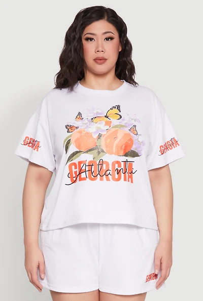Womens Plus Size Atlanta Georgia Peaches Graphic Top, White, Size 1X