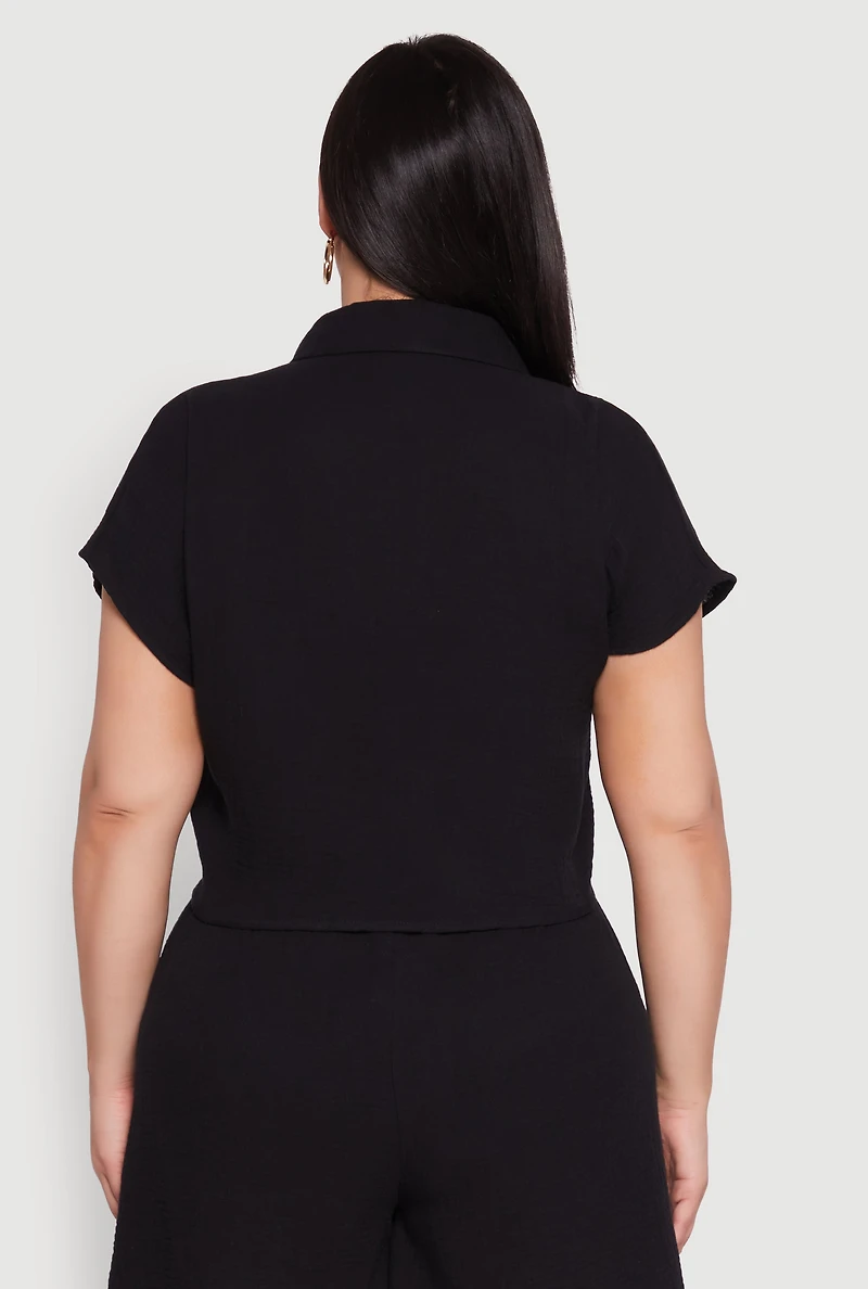 Plus Gauze Knit Tie Front Top