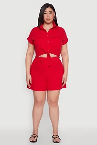 Womens Plus Gauze Knit Tie Front Top, 1X