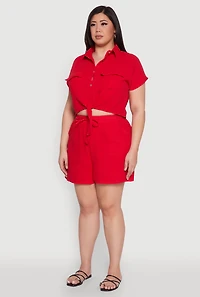 Womens Plus Size Gauze Knit Tie Front Top, Red, Size 2X