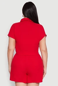 Womens Plus Gauze Knit Tie Front Top,