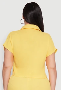 Womens Plus Size Gauze Knit Tie Front Top, Yellow, Size 2X