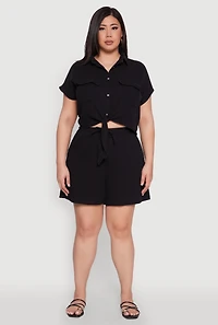 Womens Plus Gauze Knit Drawstring Shorts,