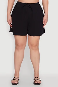 Womens Plus Gauze Knit Drawstring Shorts,