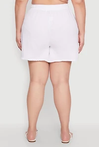 Womens Plus Gauze Knit Drawstring Shorts, White,
