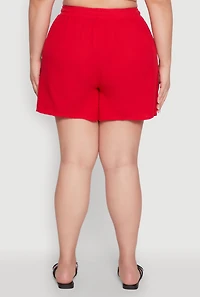 Womens Plus Size Gauze Knit Drawstring Shorts, Red, Size 3X