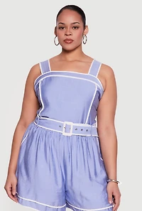 Plus Contrast Trim Sleeveless Top with Tie Straps