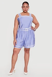 Plus Contrast Trim Sleeveless Top with Tie Straps