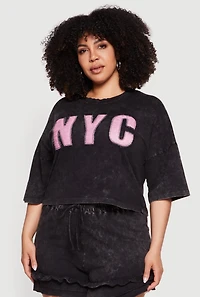 Plus Acid Wash NYC Graphic Cropped Tee