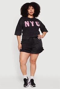 Plus Acid Wash NYC Graphic Cropped Tee