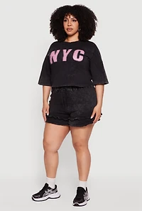 Plus Acid Wash NYC Graphic Cropped Tee