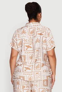 Plus Patterned Crepe Knit Button Front Shirt
