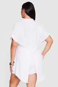 Plus Crepe Knit High Low Tie Front Shirt