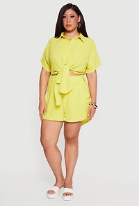 Plus Crepe Knit High Low Tie Front Shirt