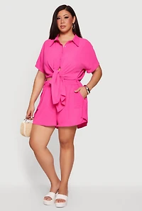 Plus Crepe Knit High Low Tie Front Shirt