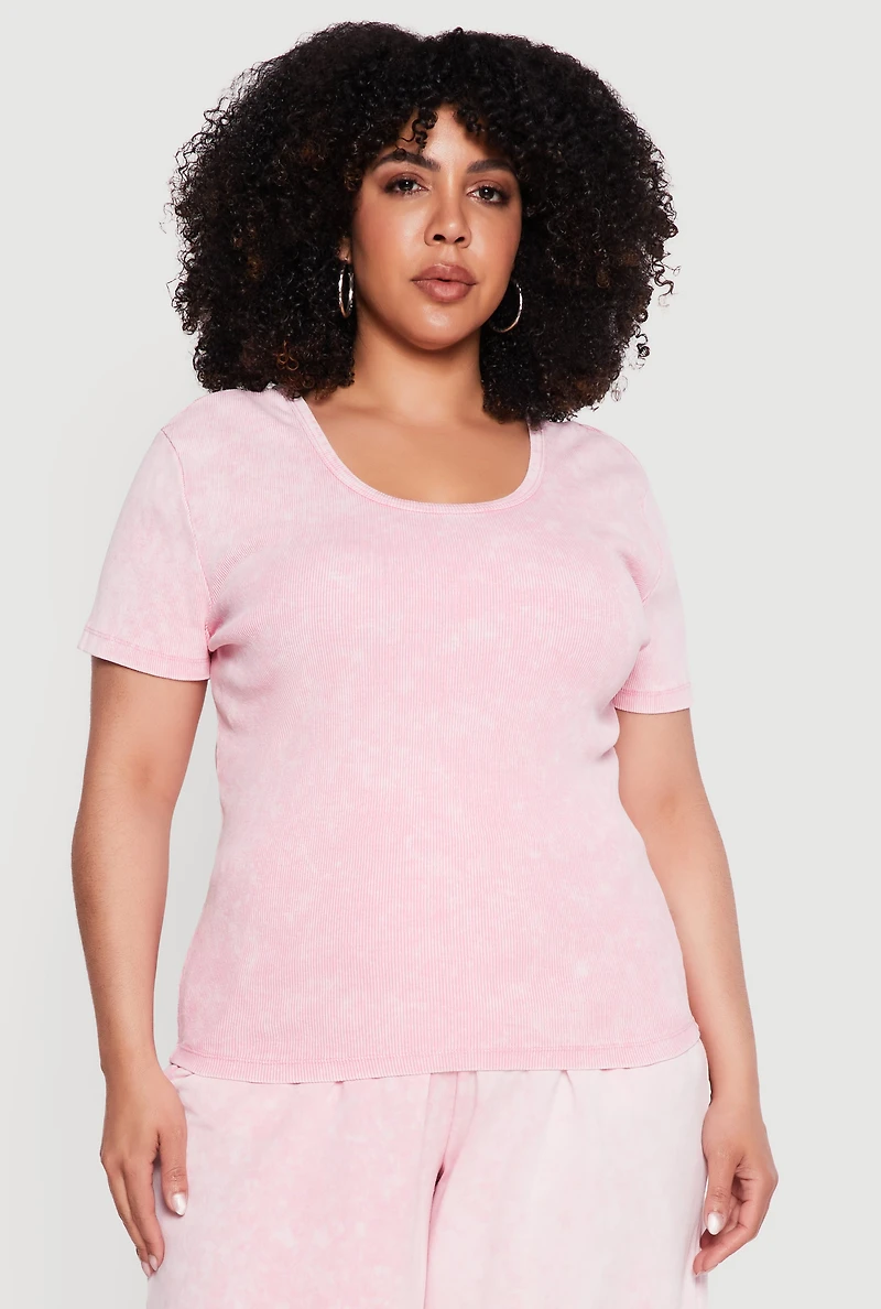Plus Short Sleeve Acid Wash Tee