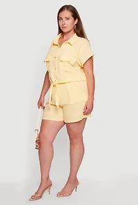 Plus Gauze Knit Tie Knot Hem Shirt