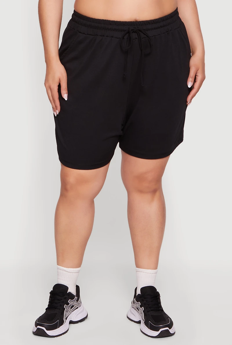 Plus Drawstring High Waisted French Terry Shorts