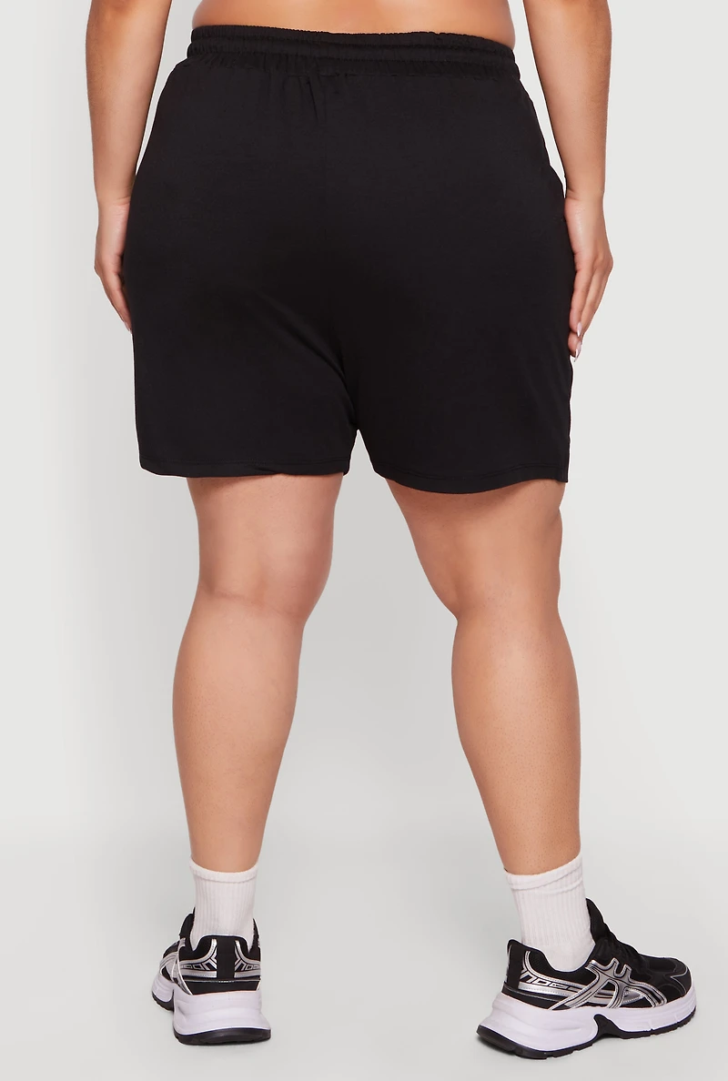 Plus Drawstring High Waisted French Terry Shorts