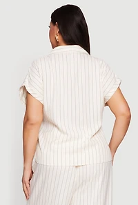 Plus Striped Button Front Shirt